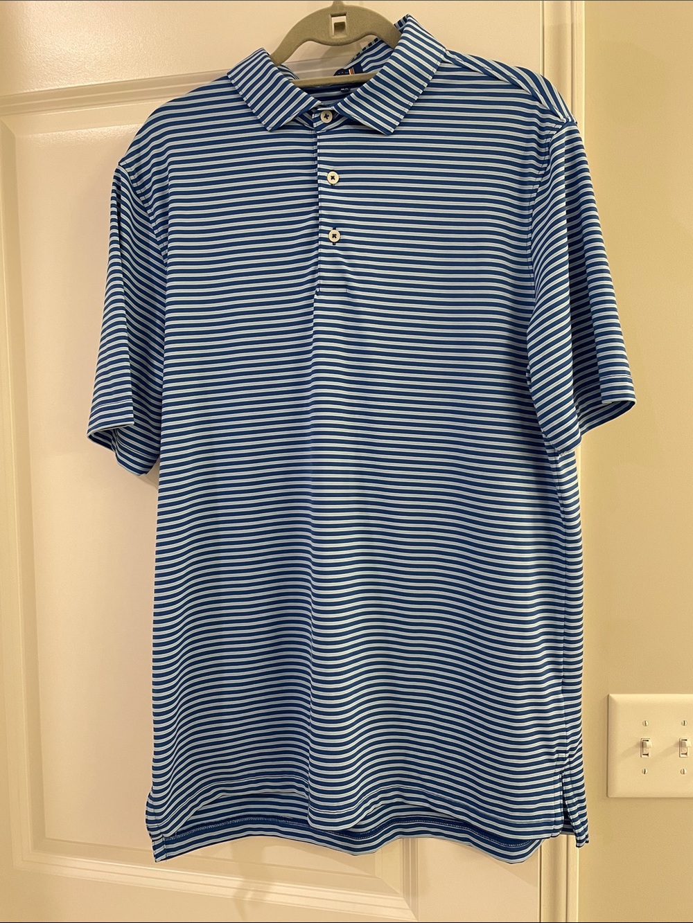 Men's Blue & White Striped Performance Polo